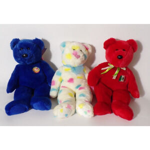 Set Of 3 Large TY Beanie Buddies Bears - Clubby - Osito - Confetti Hearts